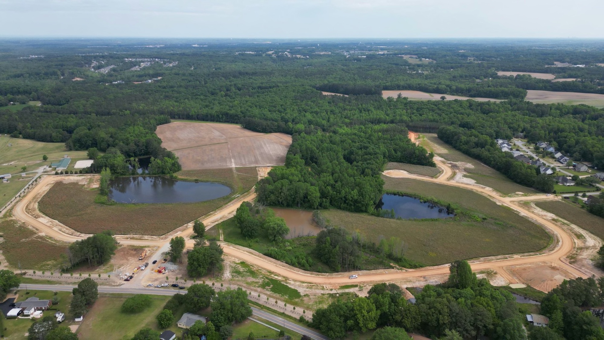 Aerial view of a Gemstone Homes community in the Research Triangle