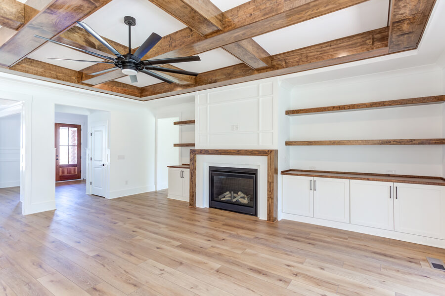 Great Room Coffered Beams in Parade Home 2022, a Gemstone Homes custom home